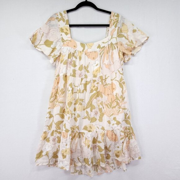 Rails Valentina Linen Mini Dress Size Medium Tiered Citrus Floral Print - Picture 2 of 12